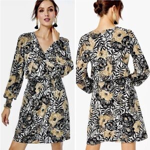 Lilly Pulitzer Talley Peony Party Black White Long Sleeve Wrap V Neck Mini Dress